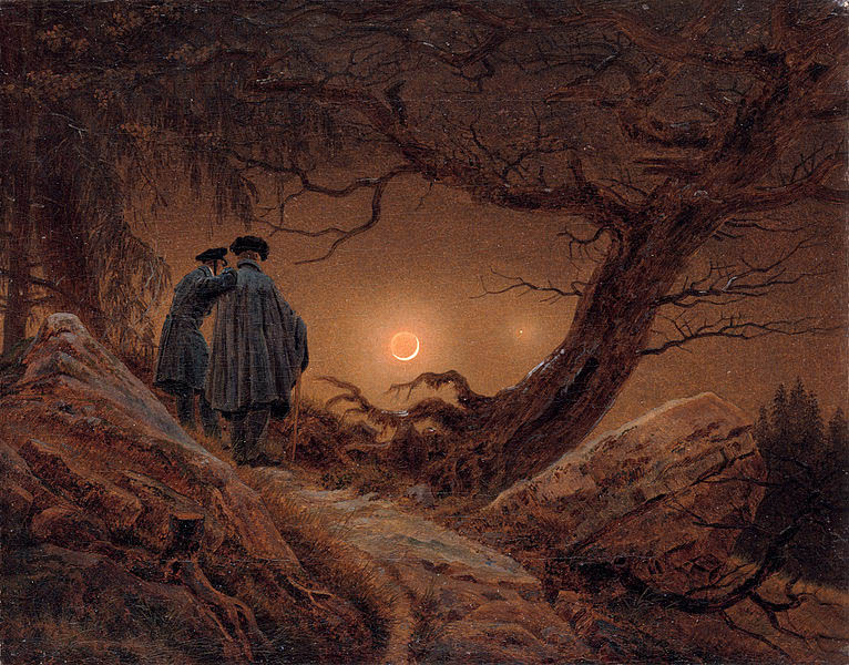 Two men contemplating the Moon